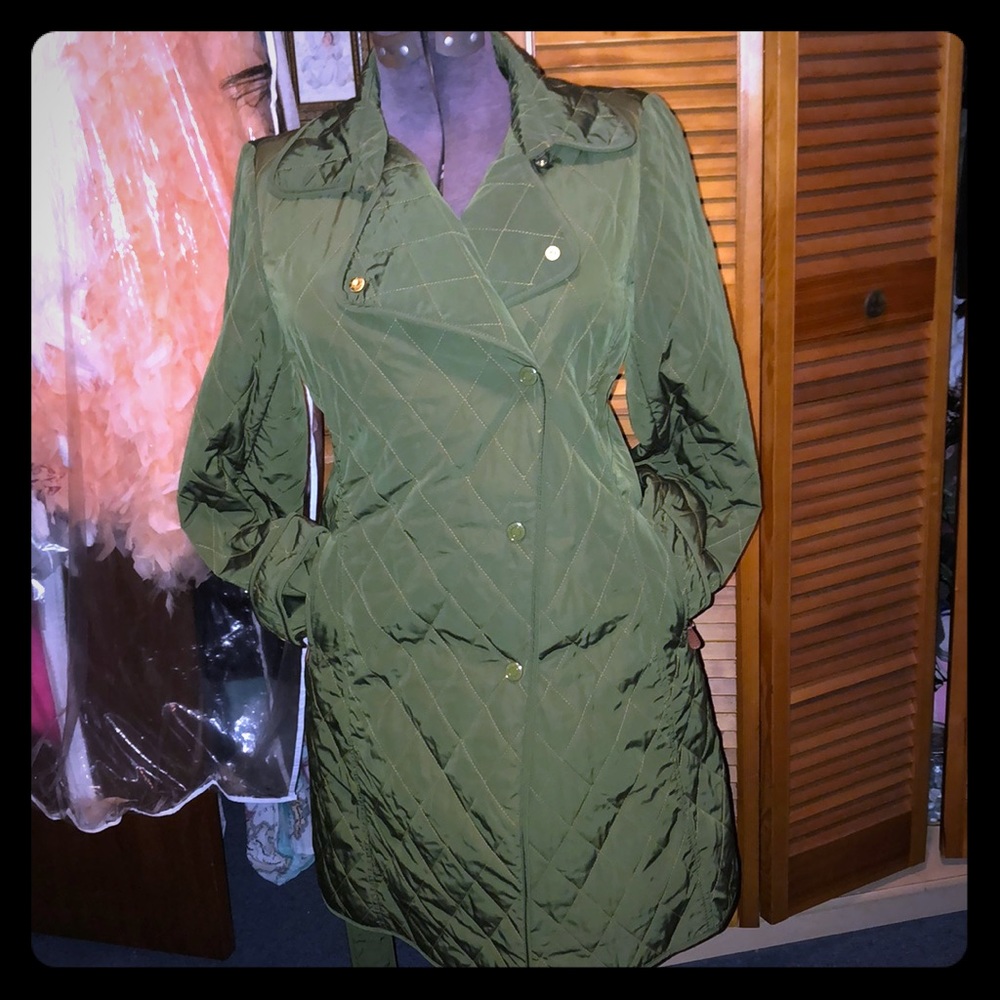 Talbots quilted army coat with tie belt